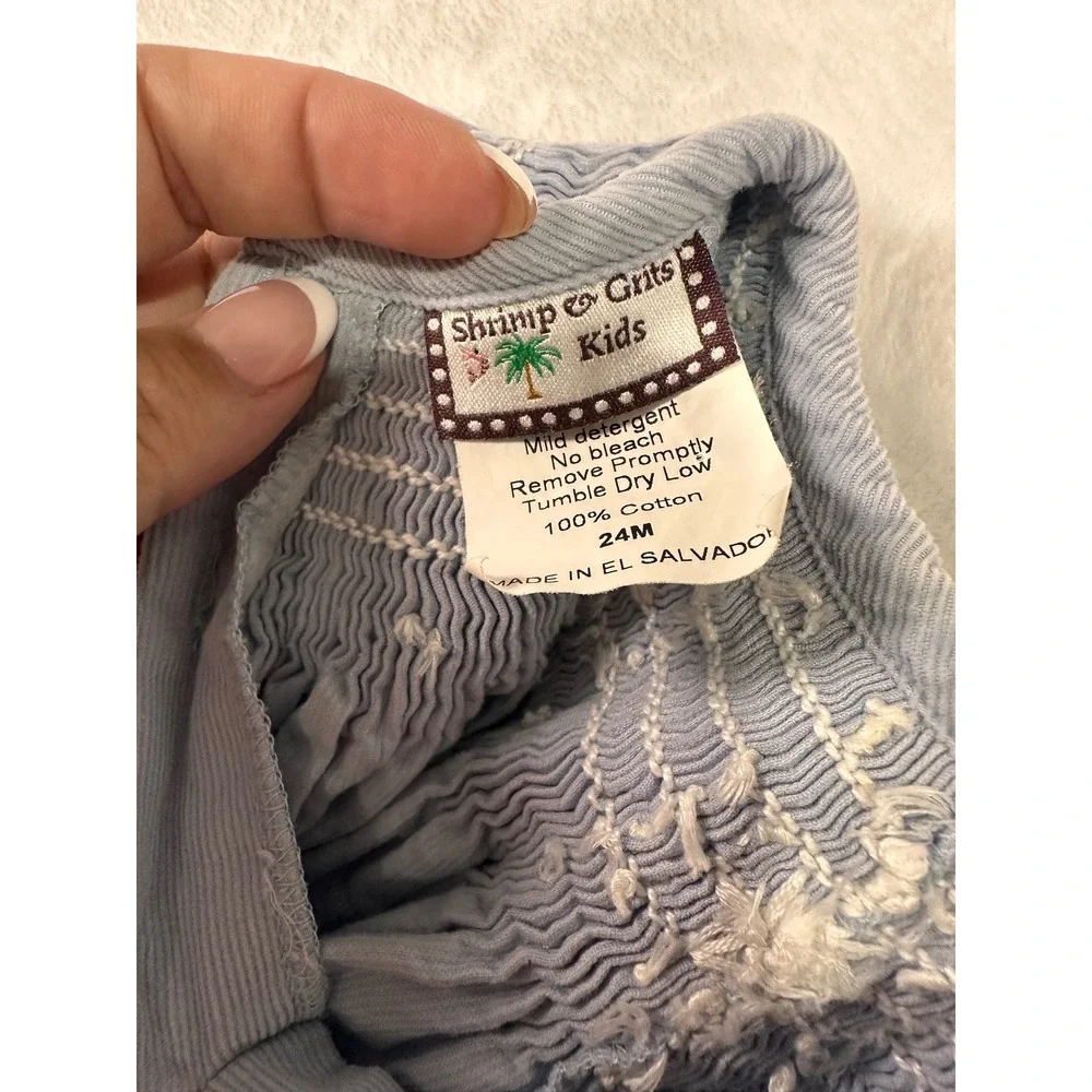 Shrimp & Grits Kids Smocked Bubble Romper 24M Blue Snowflake Corduroy Baby Girl